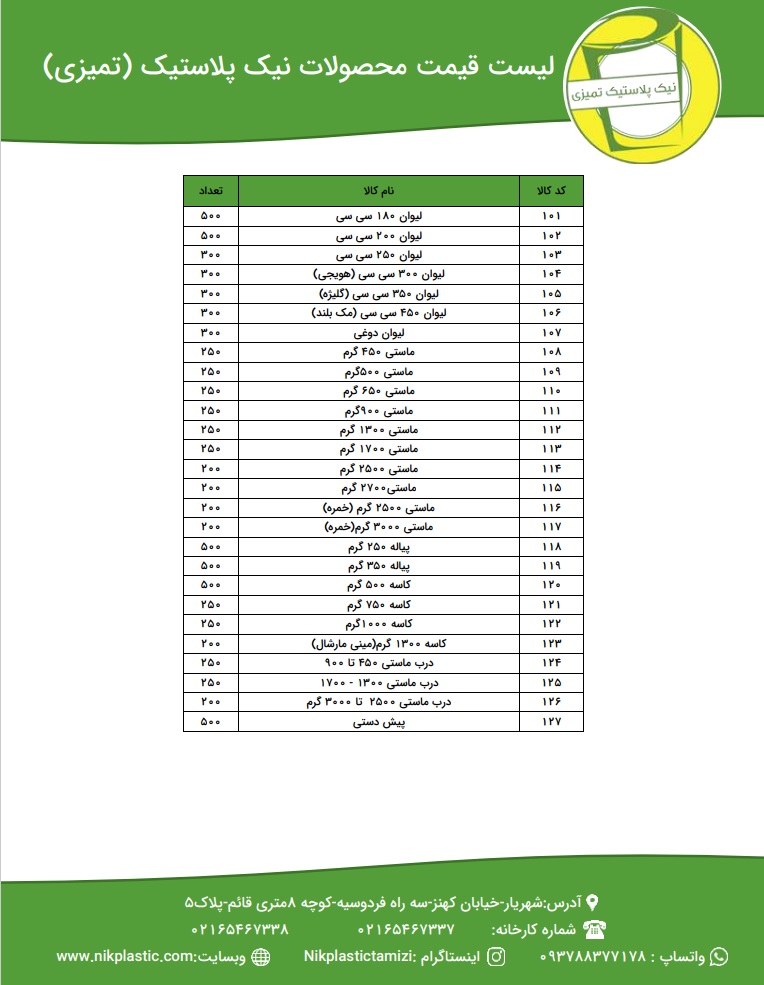 لیست قیمت ظروف یکبار مصرف دی ماه 1401